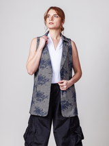 Checkered Gray Embroidered Floral Vest
