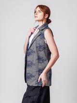 Checkered Gray Embroidered Floral Vest