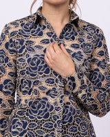 Attitude –Tan & Navy Lace Roses | Women’s Blouse