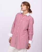 Red & White Stripe Mercerized Cotton Shirt-Dress - New!