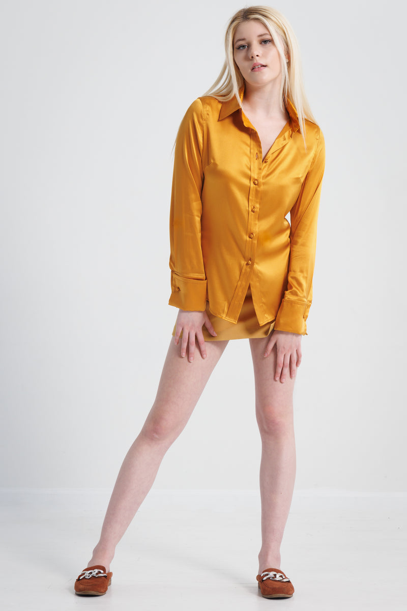 Drape Blouse with French Cuff - Orange