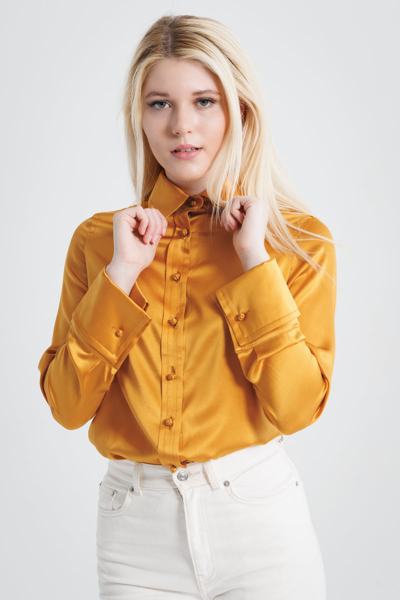 Drape Blouse with French Cuff - Orange