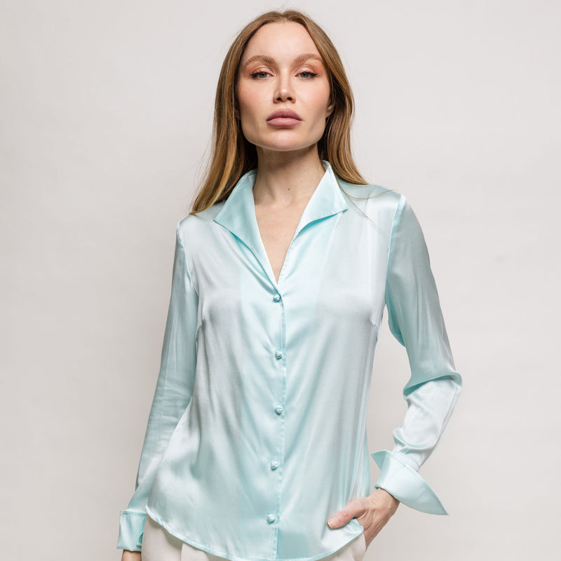 Soft Collar Blouse - Soft Aqua Bright!