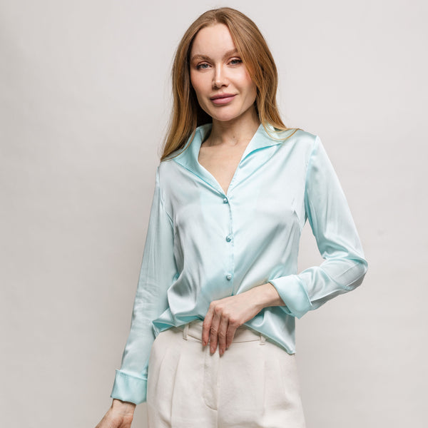 Soft Collar Blouse - Soft Aqua Bright!