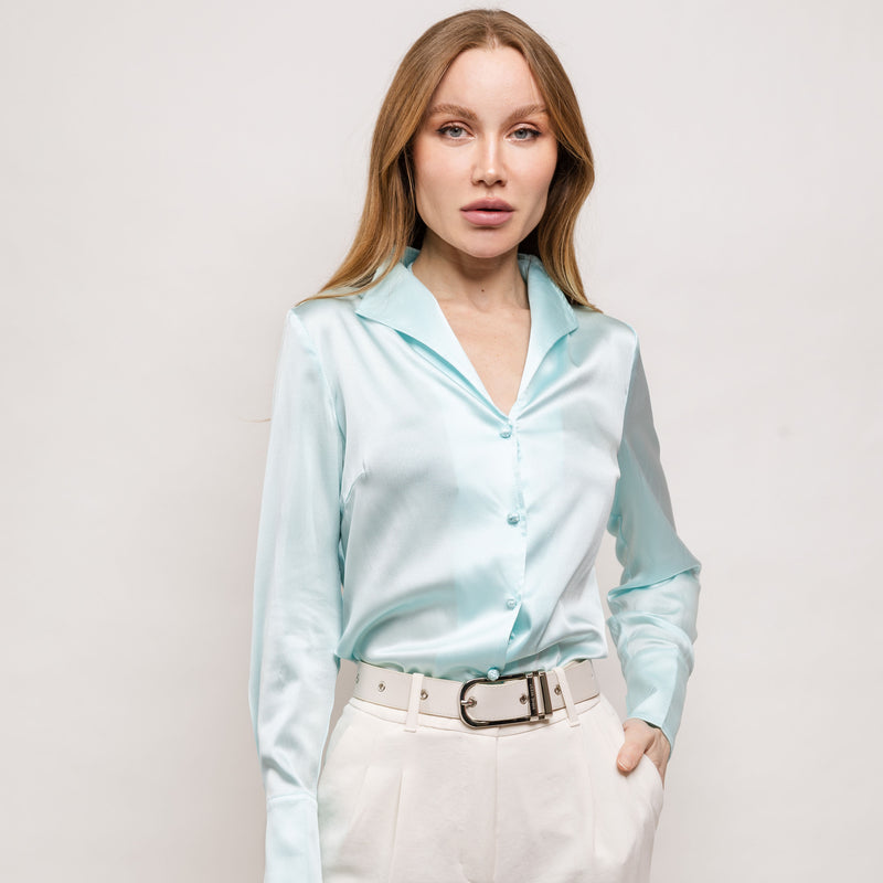 Soft Collar Blouse - Soft Aqua Bright!