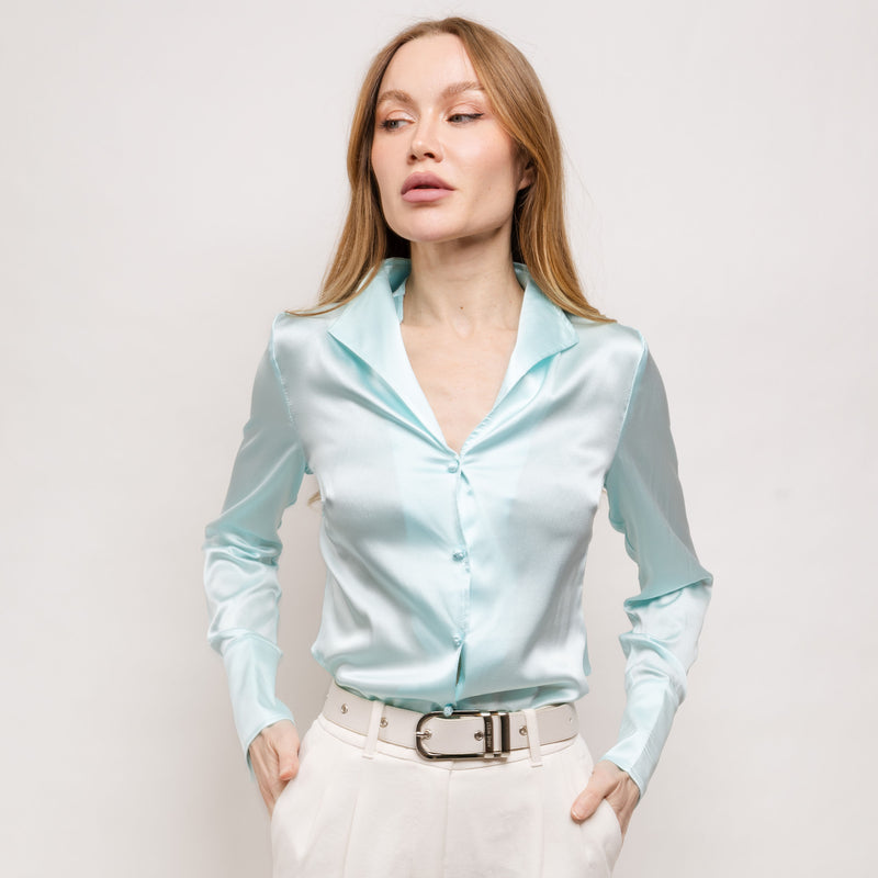 Soft Collar Blouse - Soft Aqua Bright!