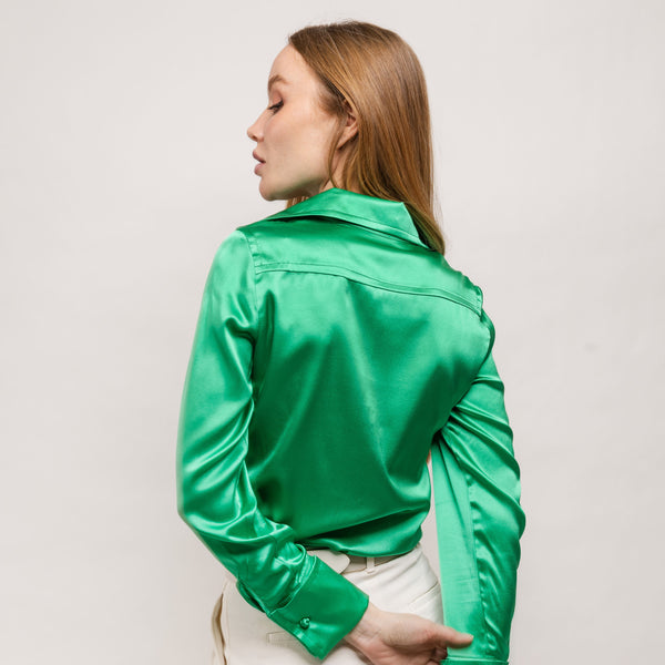 Drape Blouse with French Cuff - Soft BR. Green