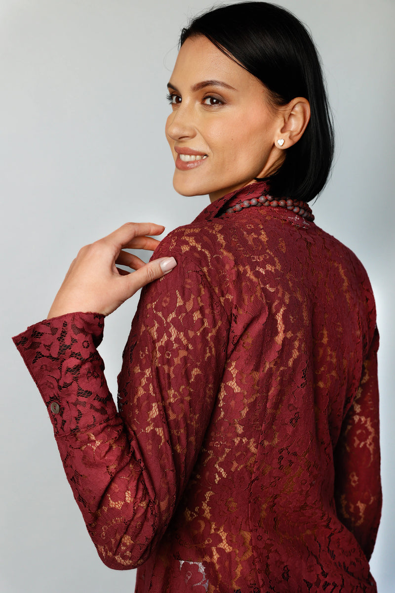 Attitude - Deep Wine French Lace | Women's Blouse