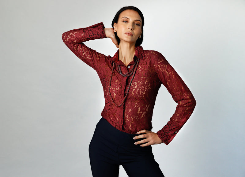 Attitude - Deep Wine French Lace | Women's Blouse