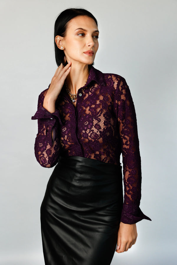 Attitude - Night Purple French Lace | Women's Blouse
