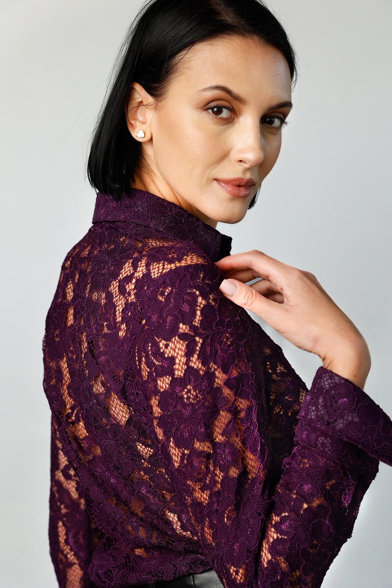 Attitude - Night Purple French Lace | Women's Blouse
