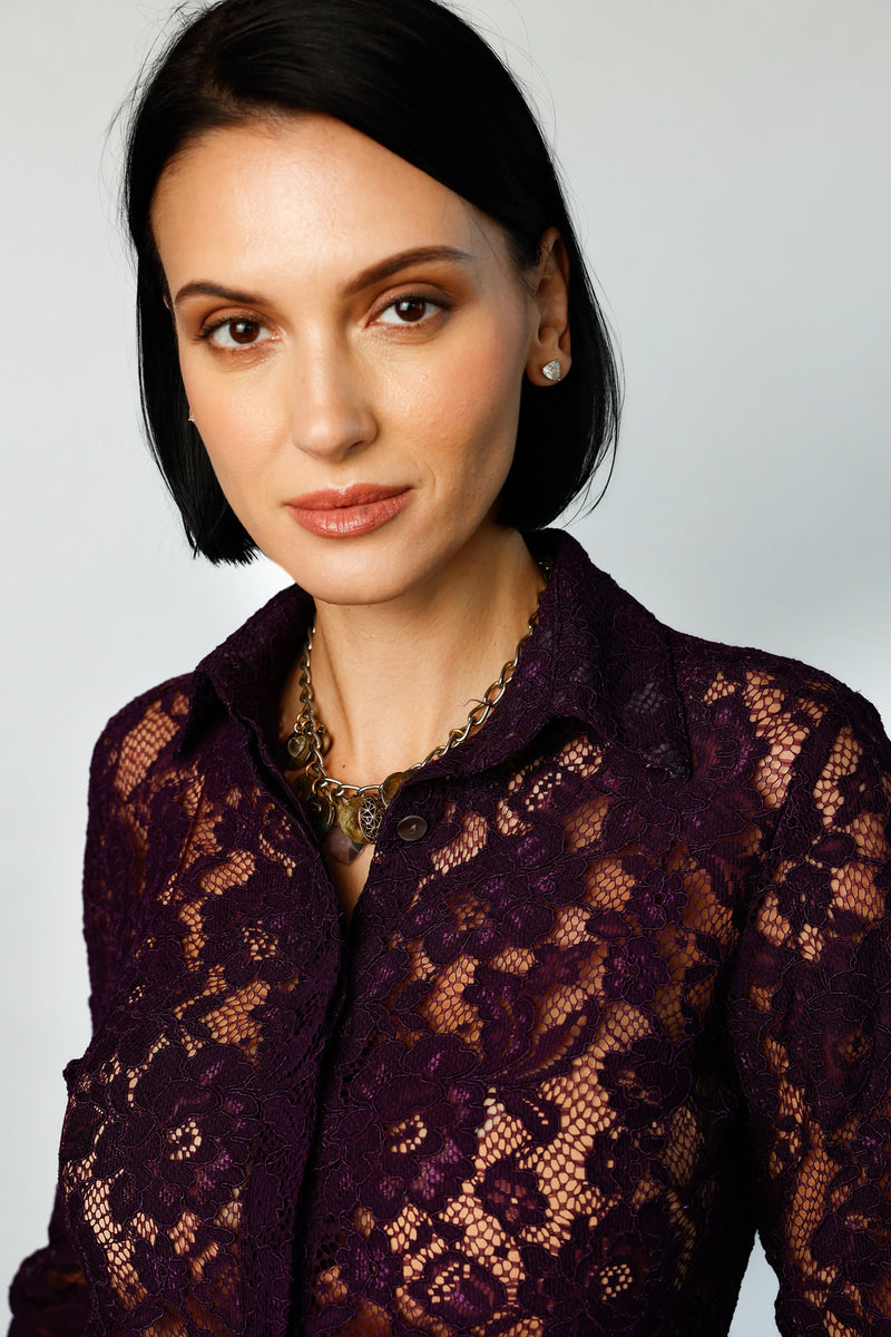 Attitude - Night Purple French Lace | Women's Blouse