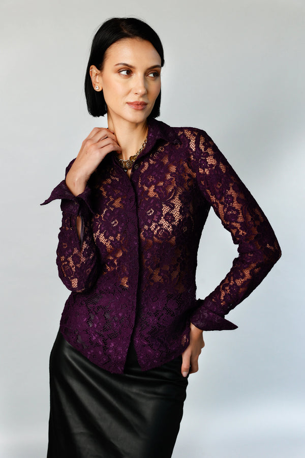 Attitude - Night Purple French Lace | Women's Blouse