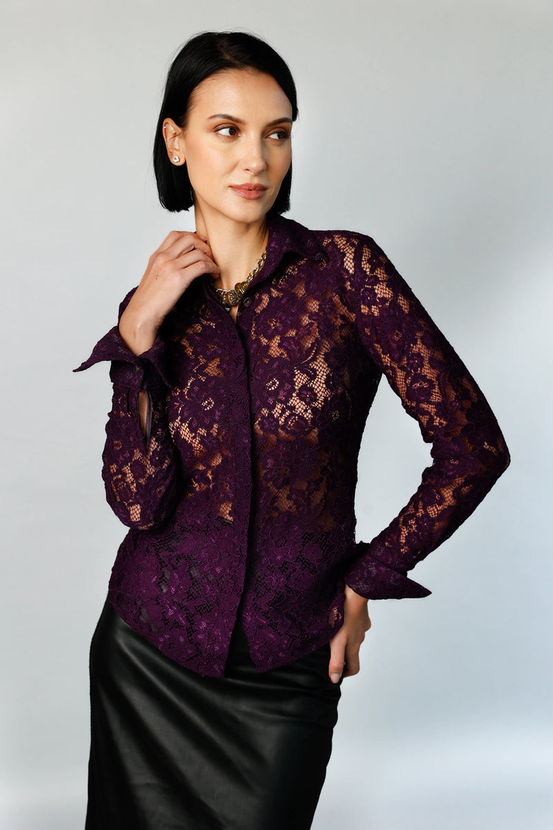 Attitude - Night Purple French Lace | Women's Blouse