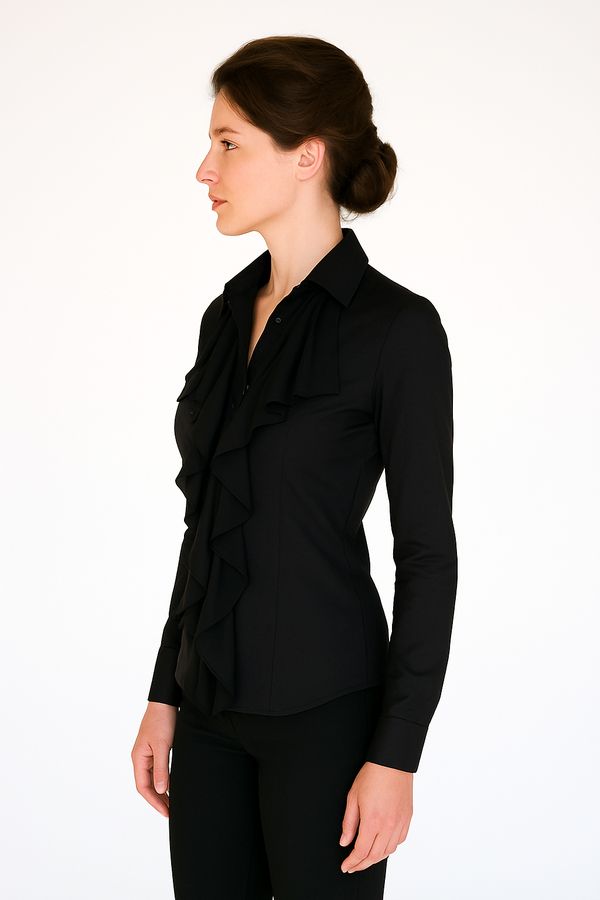Black-Ruffle-Womens-Shirt-Farinaz