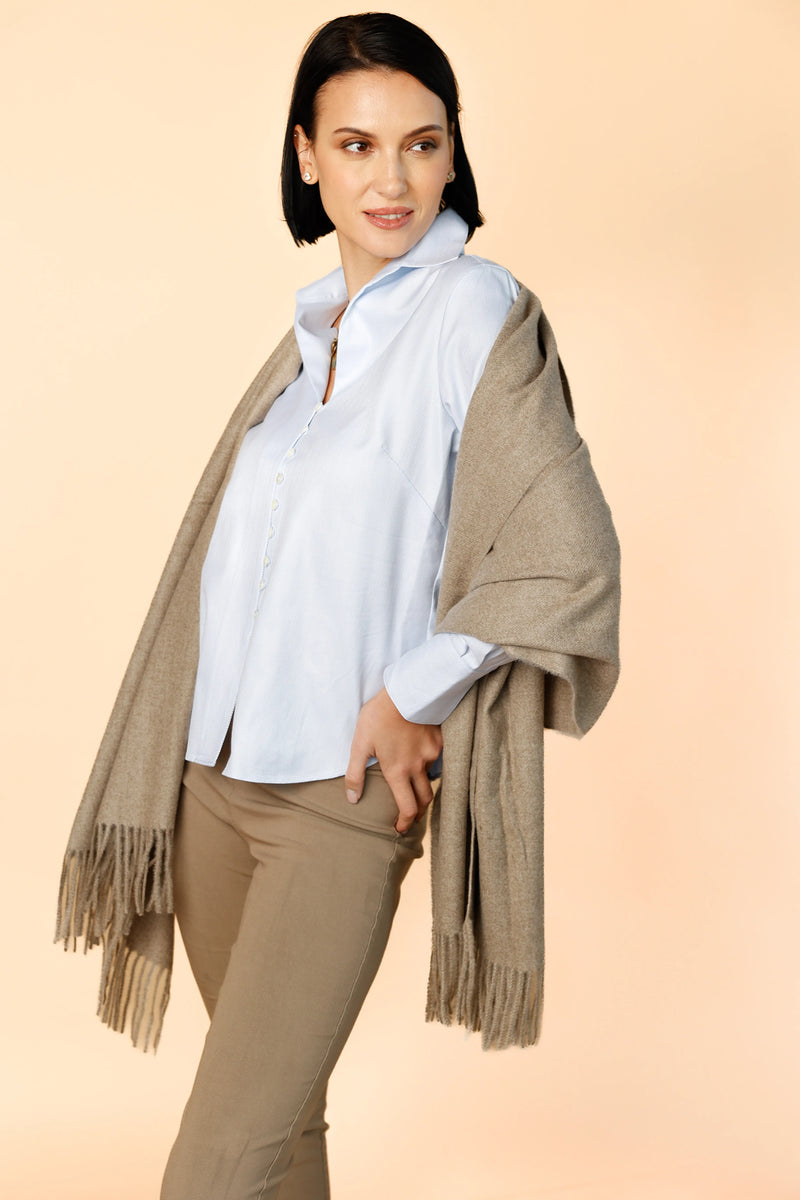 Desire - Blue Herringbone | Women's Double-Cuff Dress Shirt