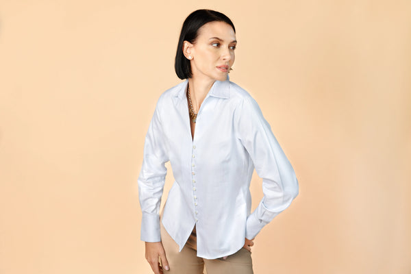 Desire - Blue Herringbone | Women's Double-Cuff Dress Shirt