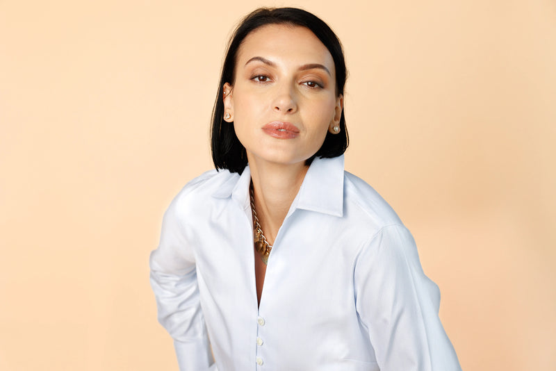 Desire - Blue Herringbone | Women's Double-Cuff Dress Shirt