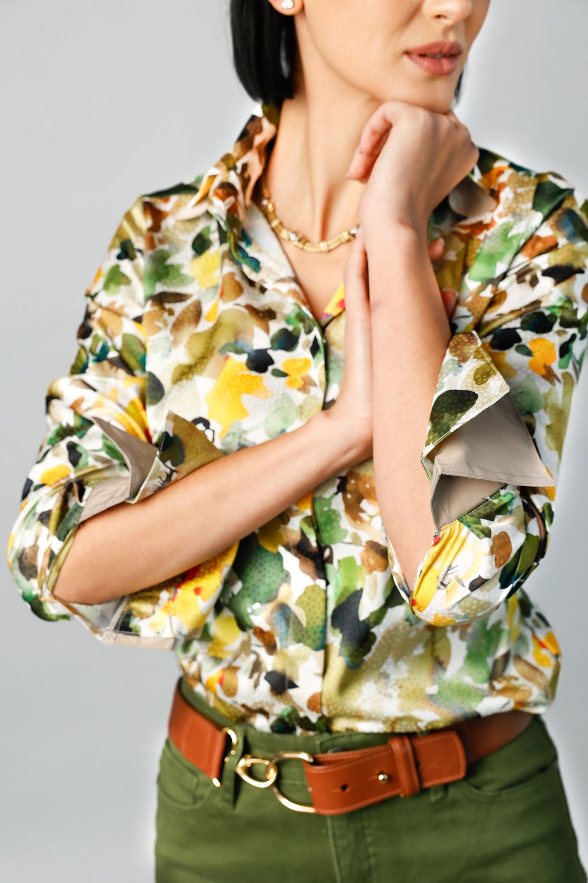 Double Collar Cuff - Natural Brush | Women's Blouse - Farinaz Taghavi