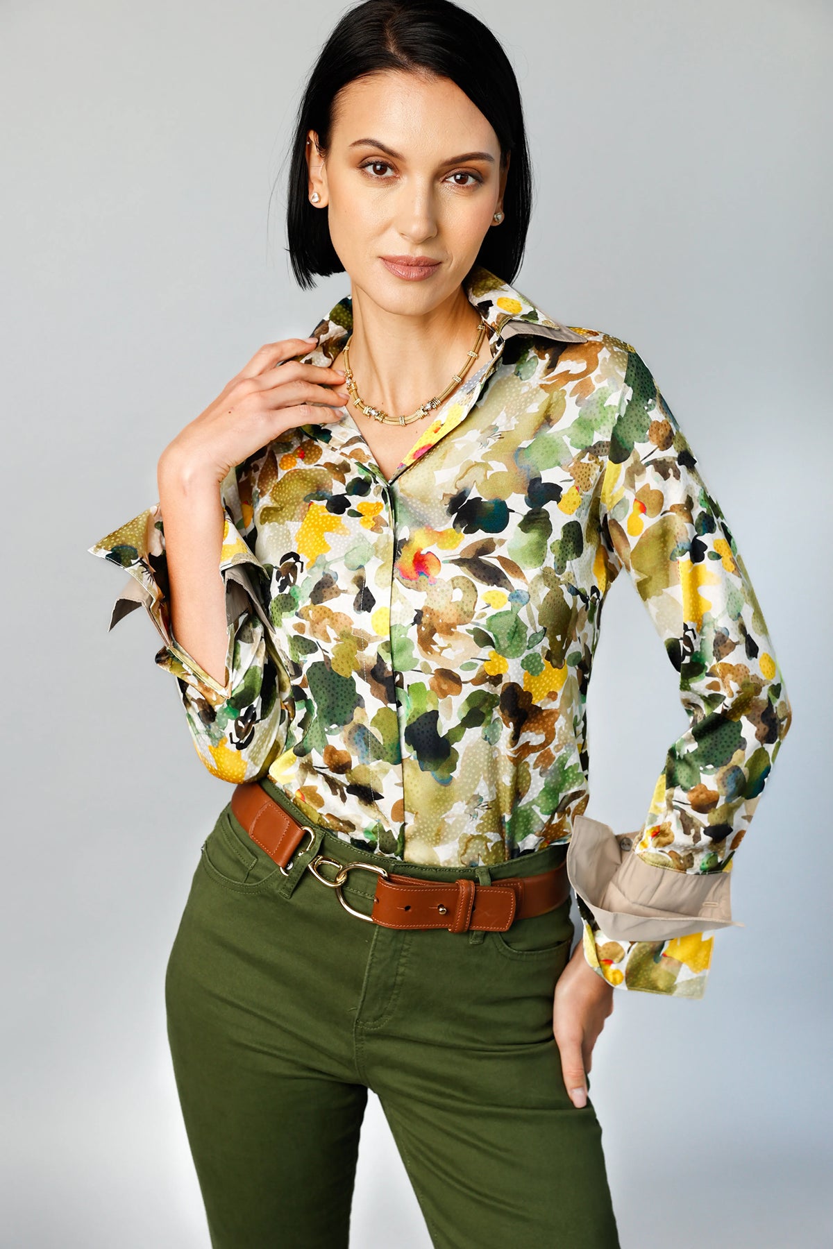 Double Collar Cuff - Natural Brush | Women's Blouse - Farinaz Taghavi