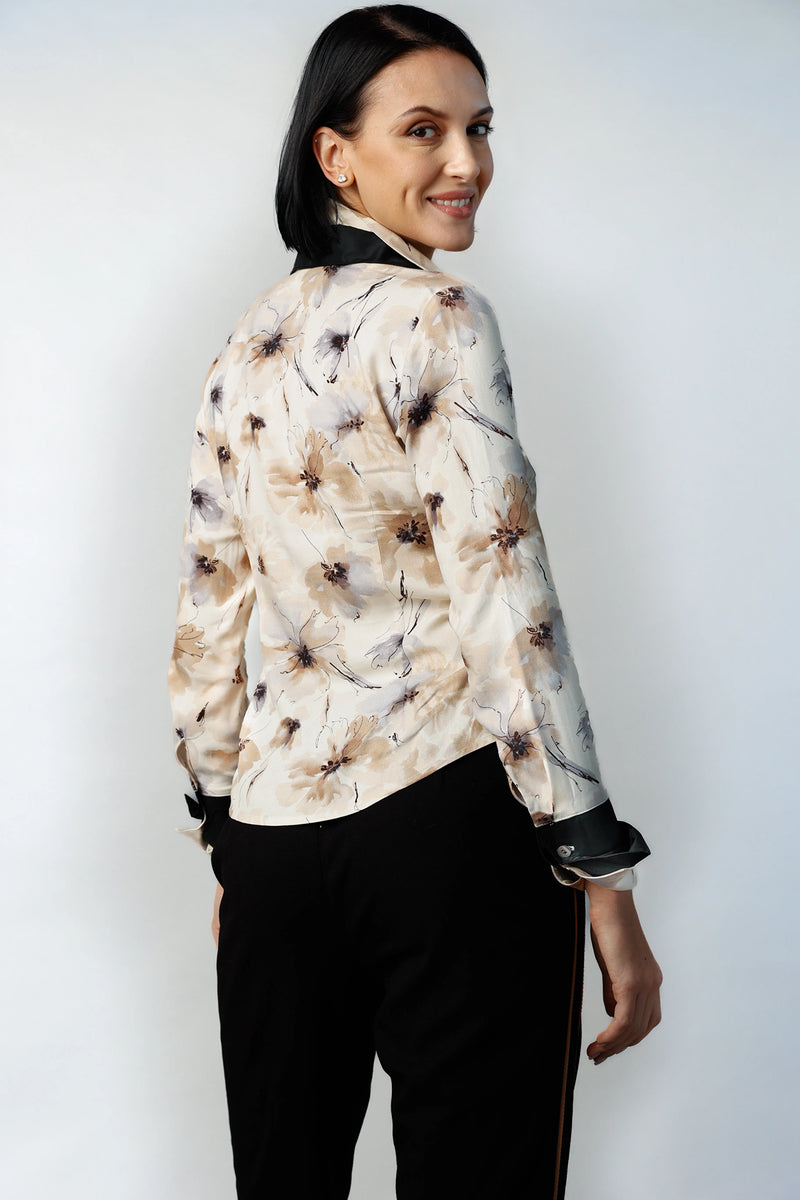 Double Collar Cuff Blouse - Floral White