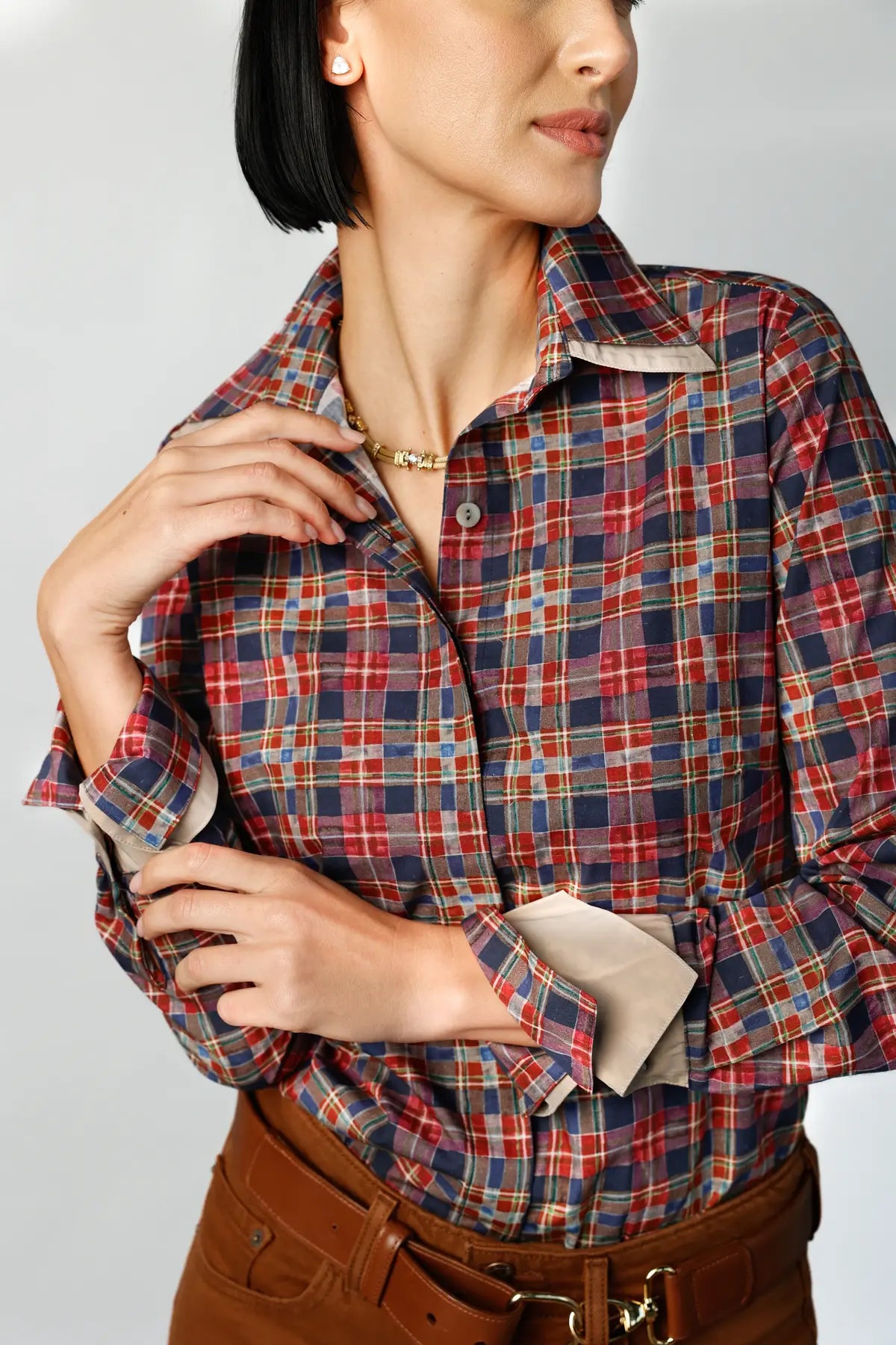 Double Collar - Plaid | Women's Blouse - Farinaz Taghavi