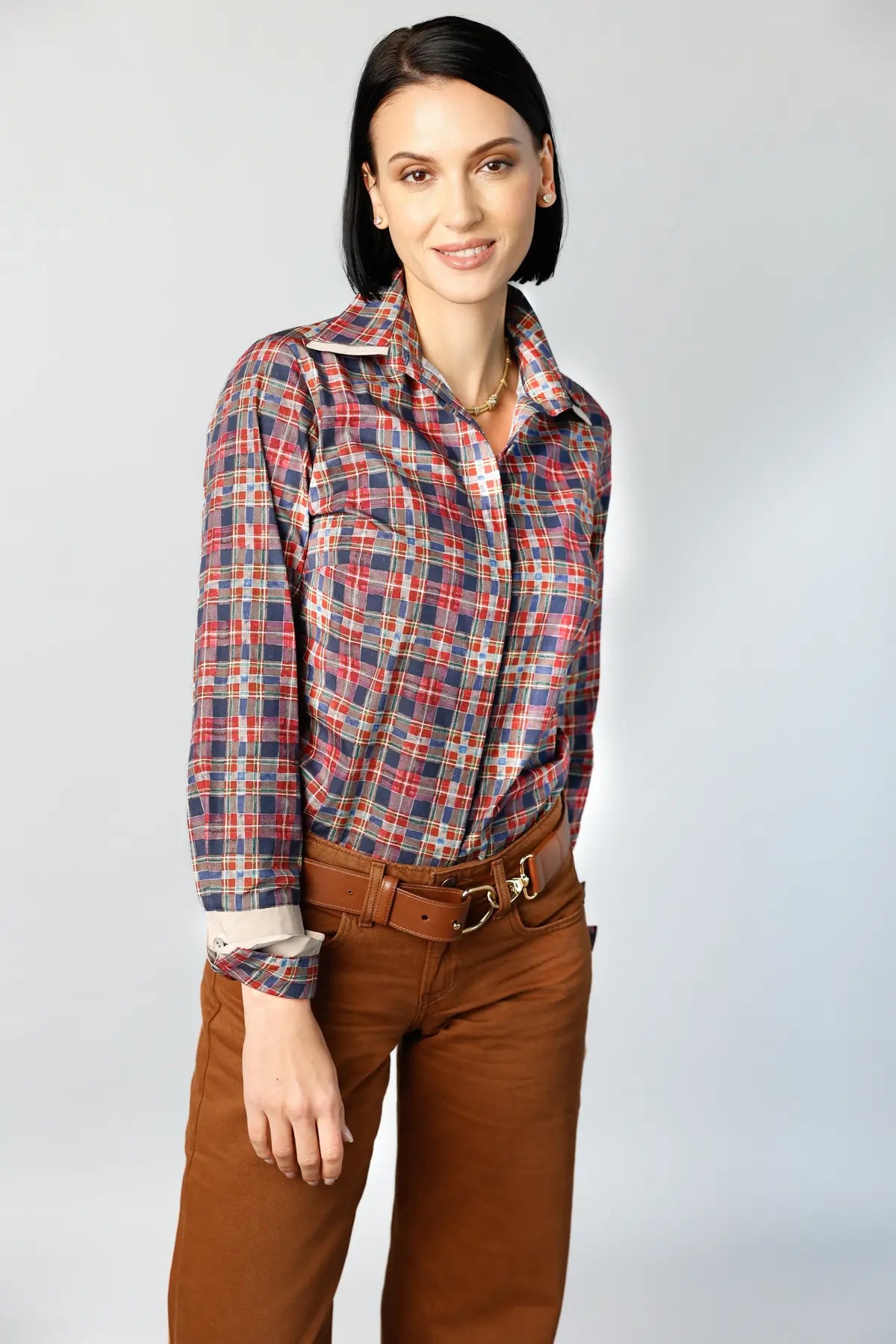 Double Collar - Plaid | Women's Blouse - Farinaz Taghavi