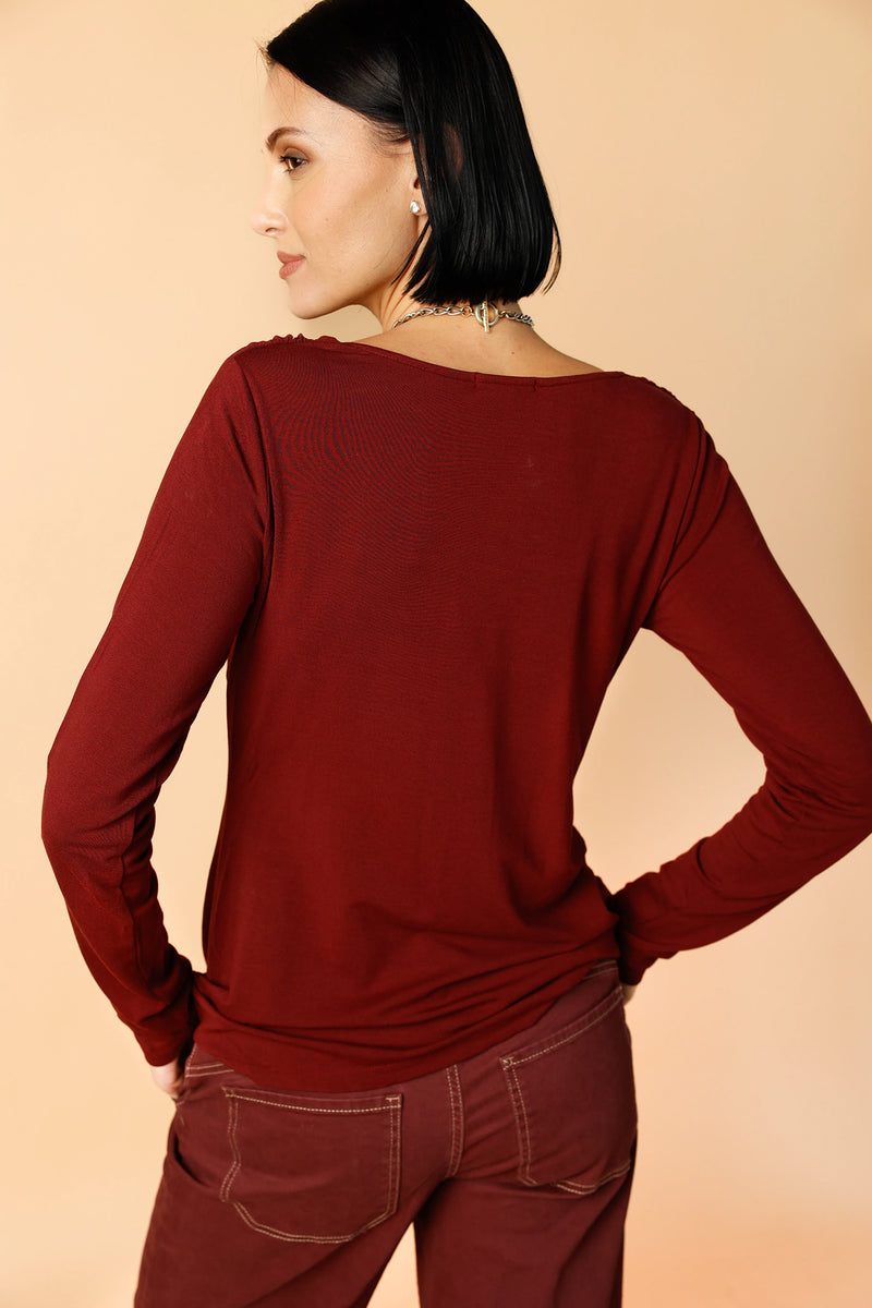 Fab Knit - Deep Burgundy | Women's Draped Cowl Blouse