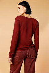 Fab Knit - Deep Burgundy | Women's Draped Cowl Blouse