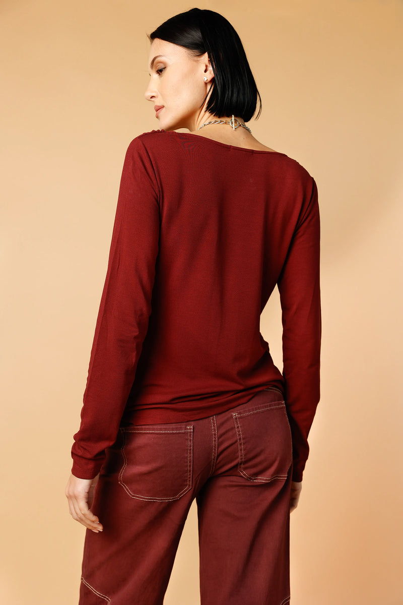Fab Knit - Deep Burgundy | Women's Draped Cowl Blouse