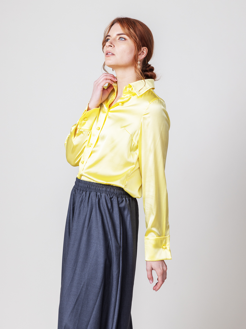 Drape Blouse with French Cuff - Soft Yellow - Farinaz Taghavi