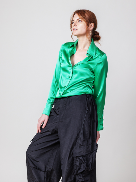 Drape Blouse with French Cuff - Soft BR. Green - Farinaz Taghavi