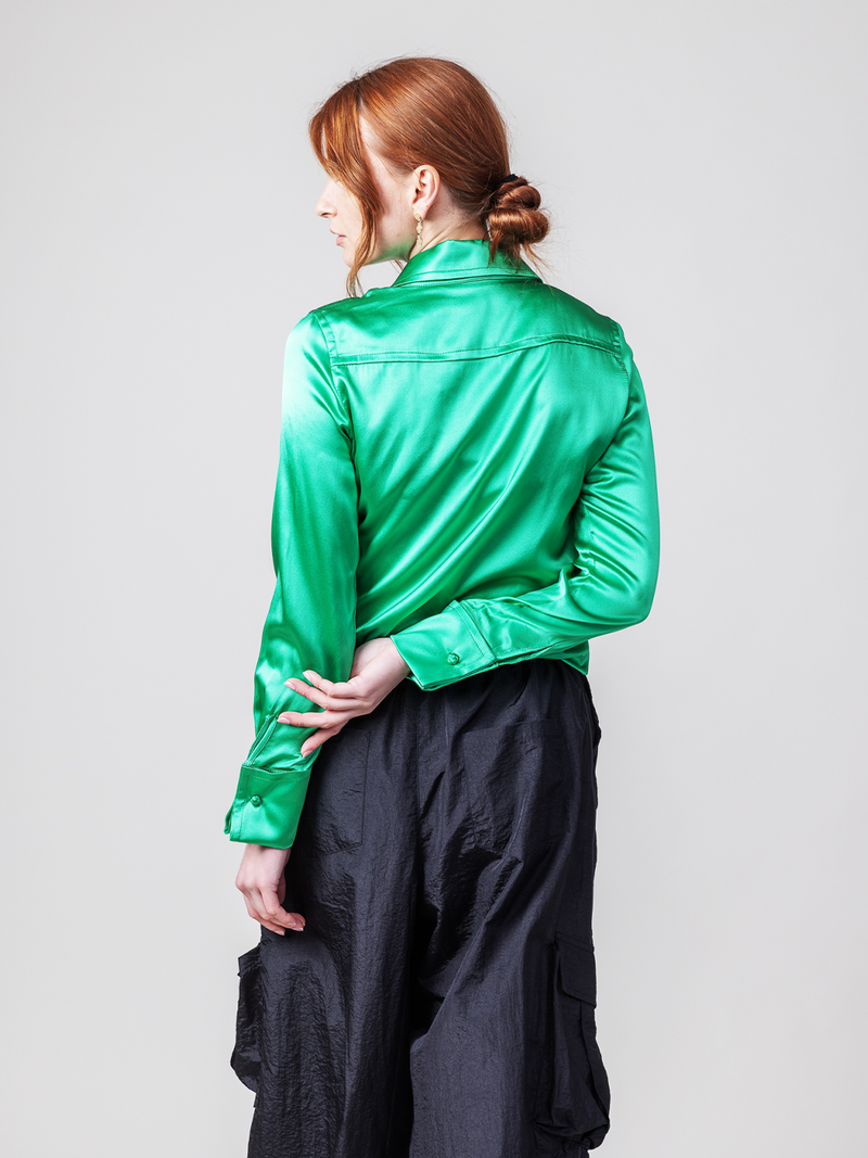 Drape Blouse with French Cuff - Soft BR. Green - Farinaz Taghavi