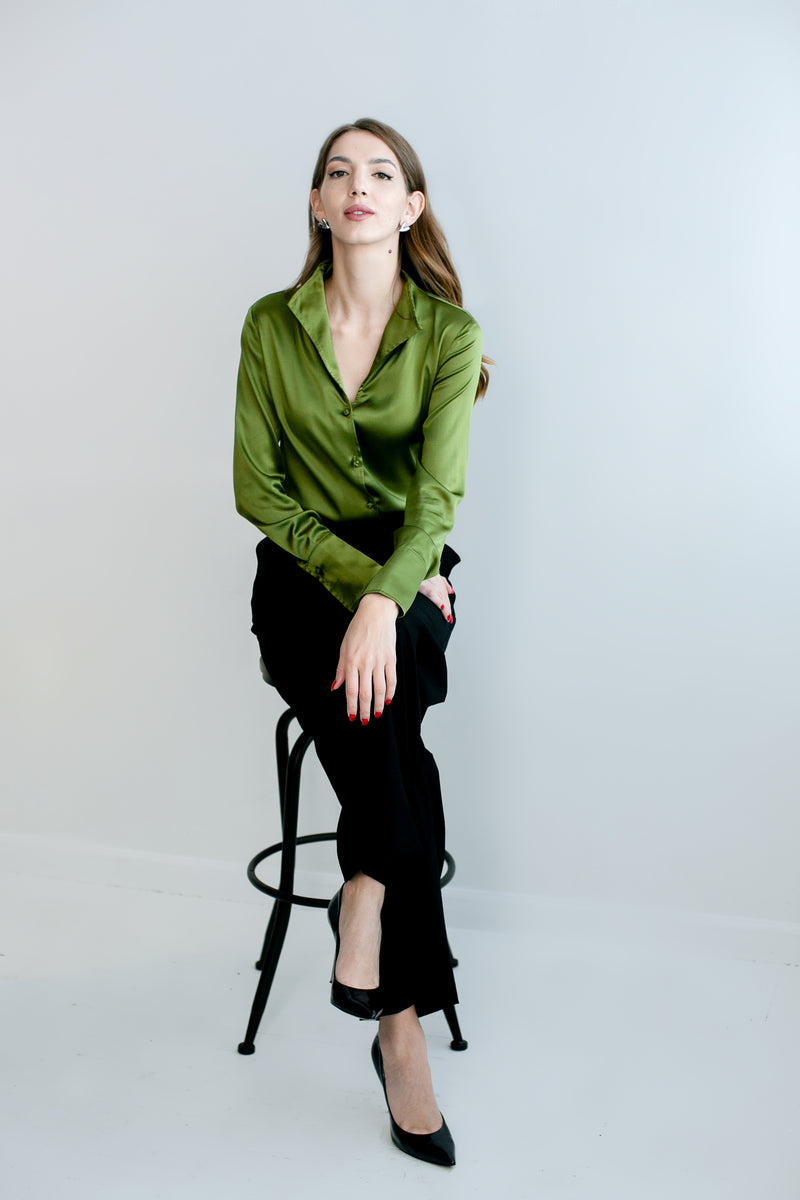 Soft Collar Blouse - Deep Green