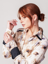 Double Collar Cuff Blouse - Floral White