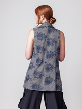Checkered Gray Embroidered Floral Vest