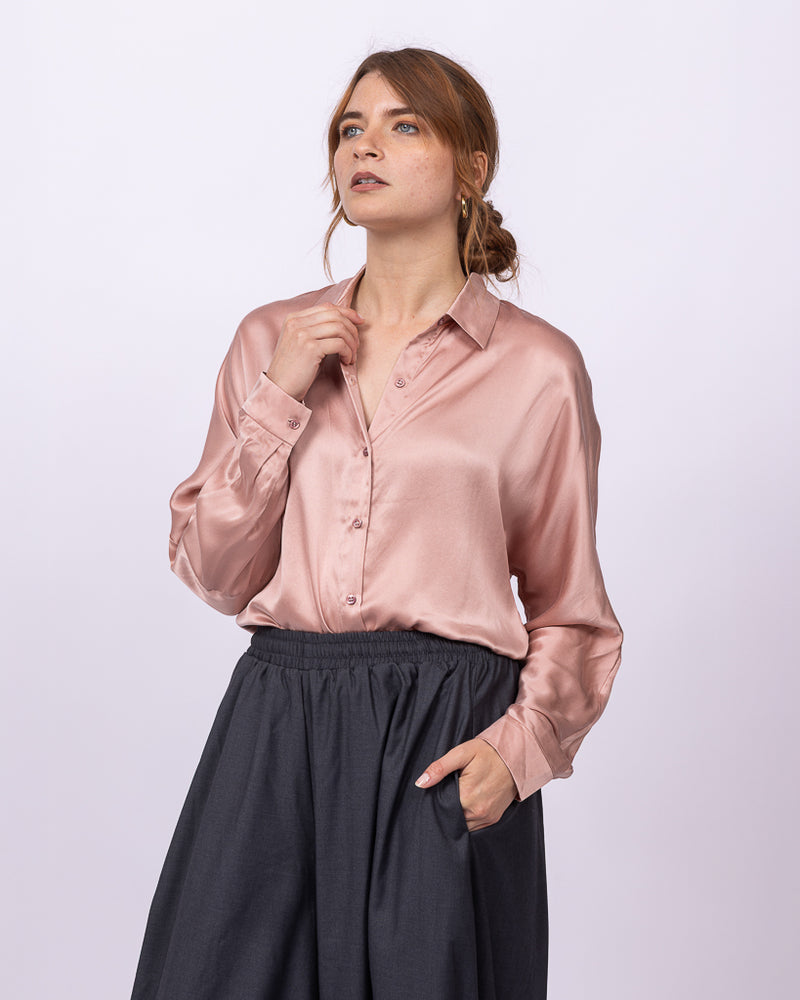 rose gold dress shirt women's Wrangler Retro Women's L/S Shimmer Tie Neck Blouse in Rose Gold  Branded  Country Wear