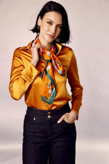 Drape Blouse with French Cuff - Orange