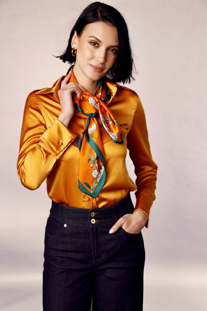 Drape Blouse with French Cuff - Orange