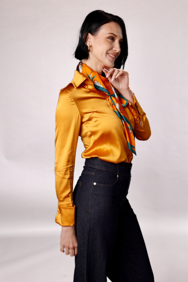 Drape Blouse with French Cuff - Orange