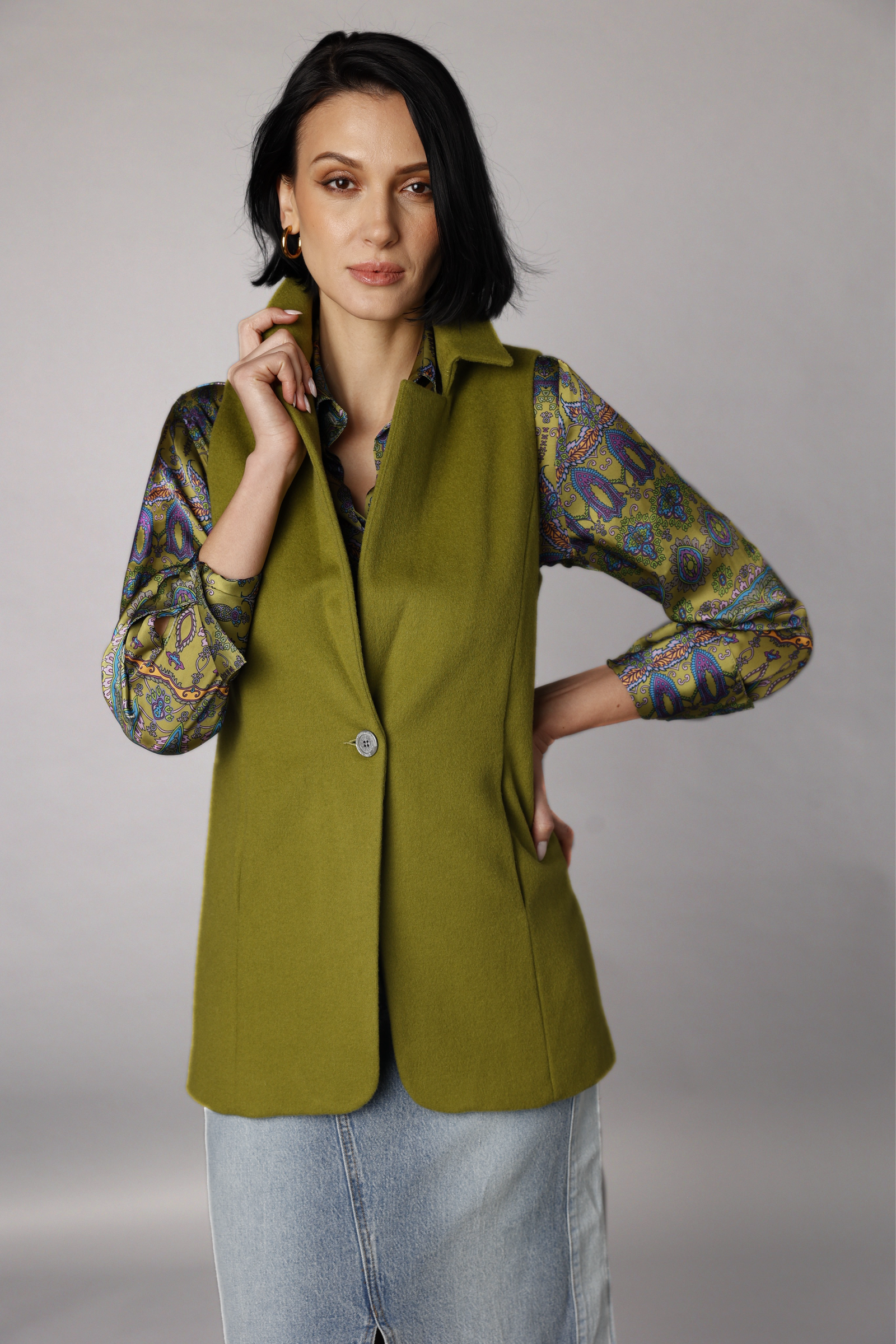 Classic Vest Jacket - Green - Farinaz Taghavi
