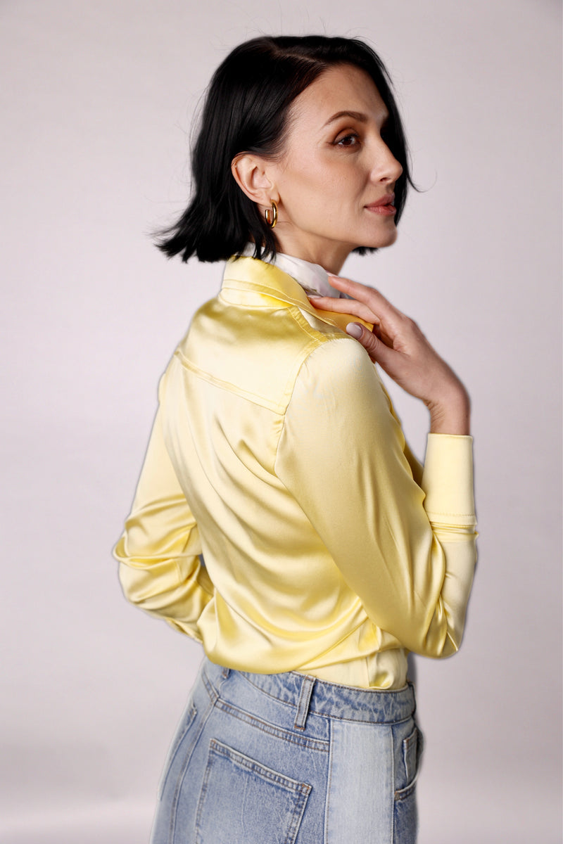 Drape Blouse with French Cuff - Soft Yellow