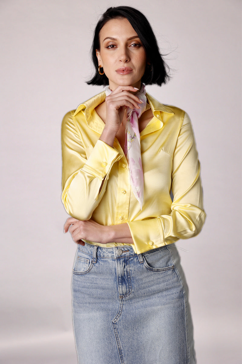 Drape Blouse with French Cuff - Soft Yellow