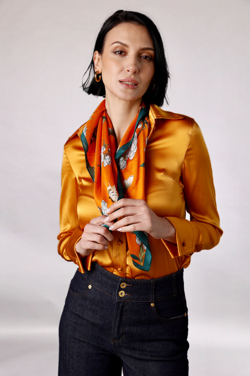 Drape Blouse with French Cuff - Orange