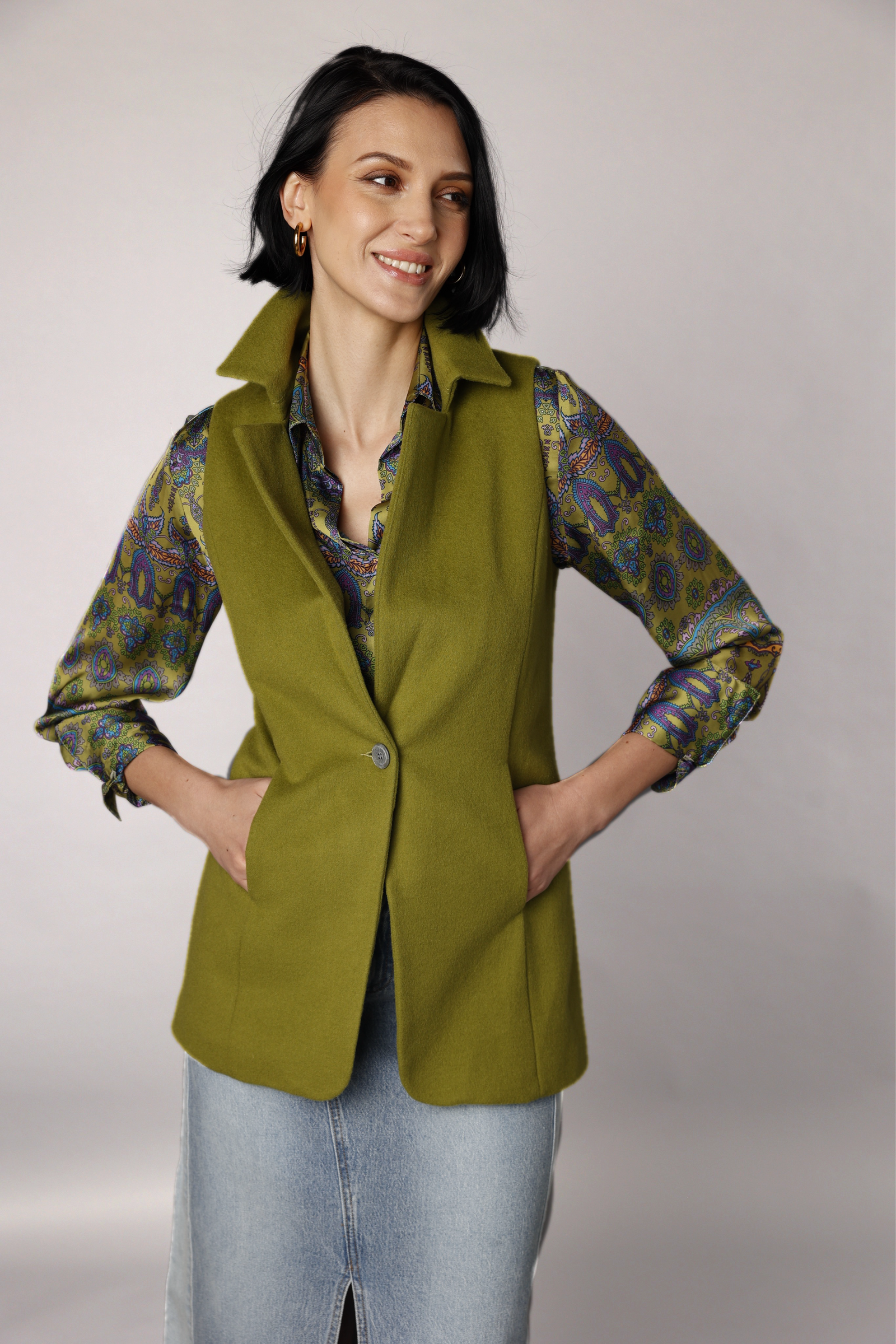 Classic Vest Jacket - Green - Farinaz Taghavi