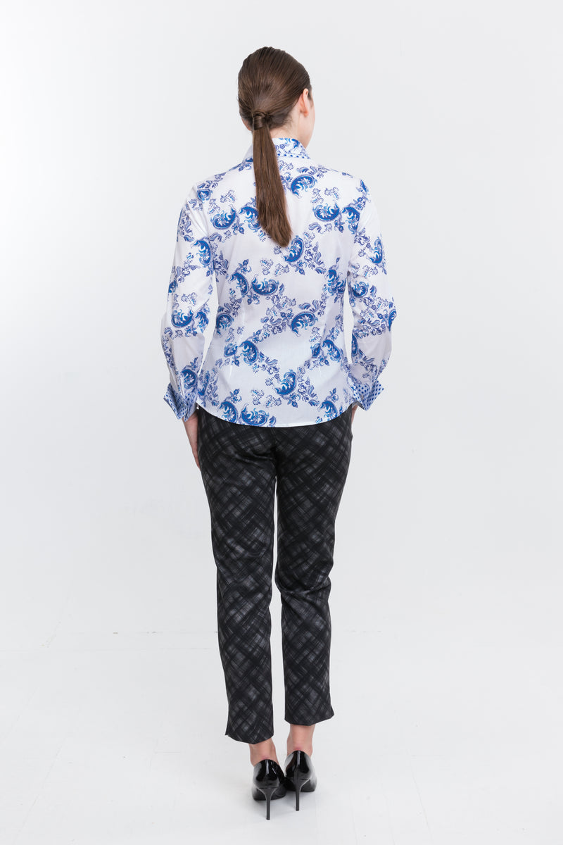 Double Collar - Blue Paisley Print - Farinaz Taghavi