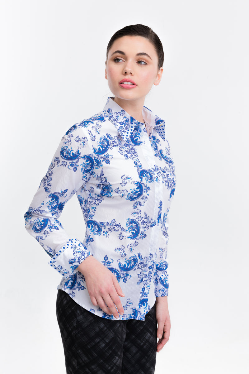 Double Collar - Blue Paisley Print - Farinaz Taghavi