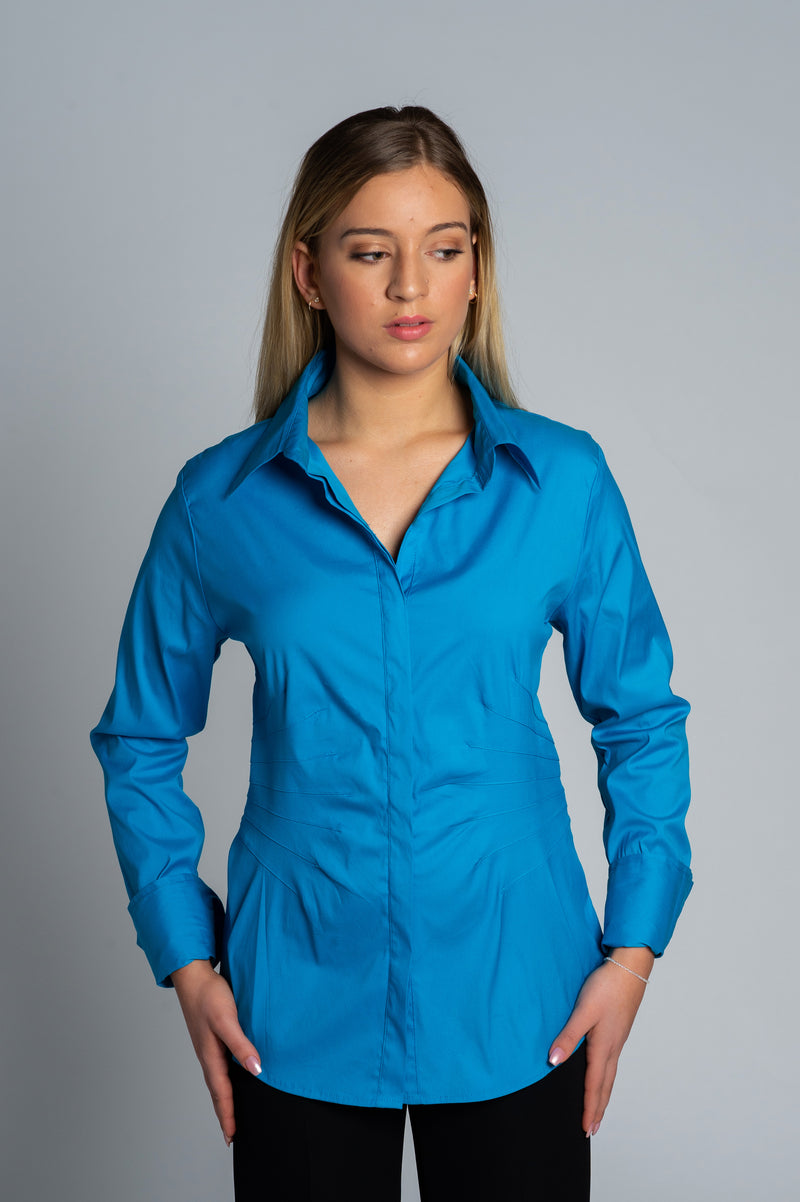 Joy Pleated Shirt in Blue - Farinaz Taghavi