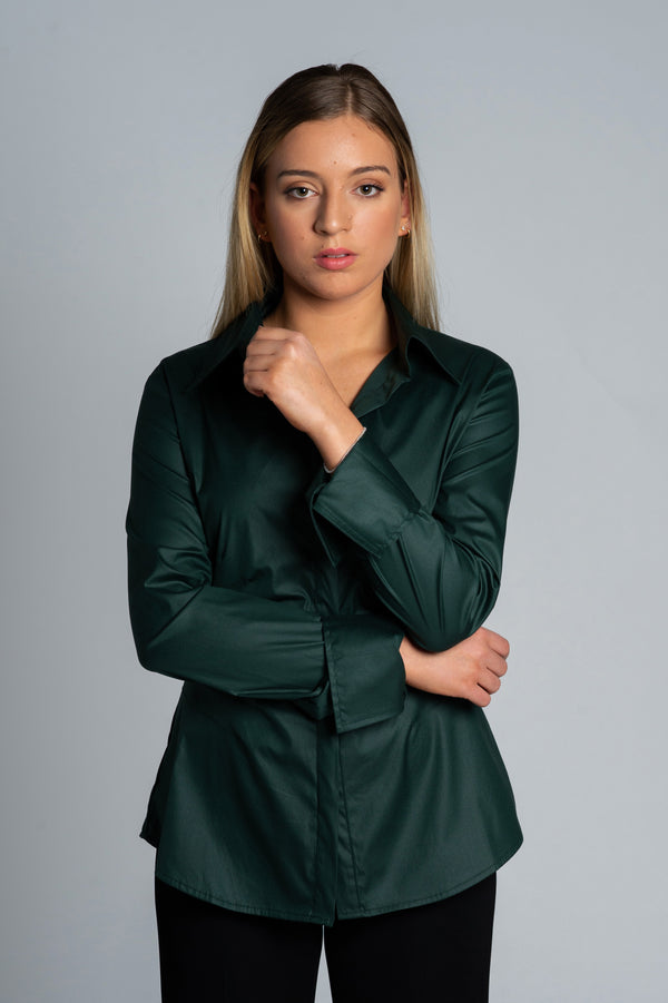 Joy Pleated Shirt - Moss Green - Farinaz Taghavi