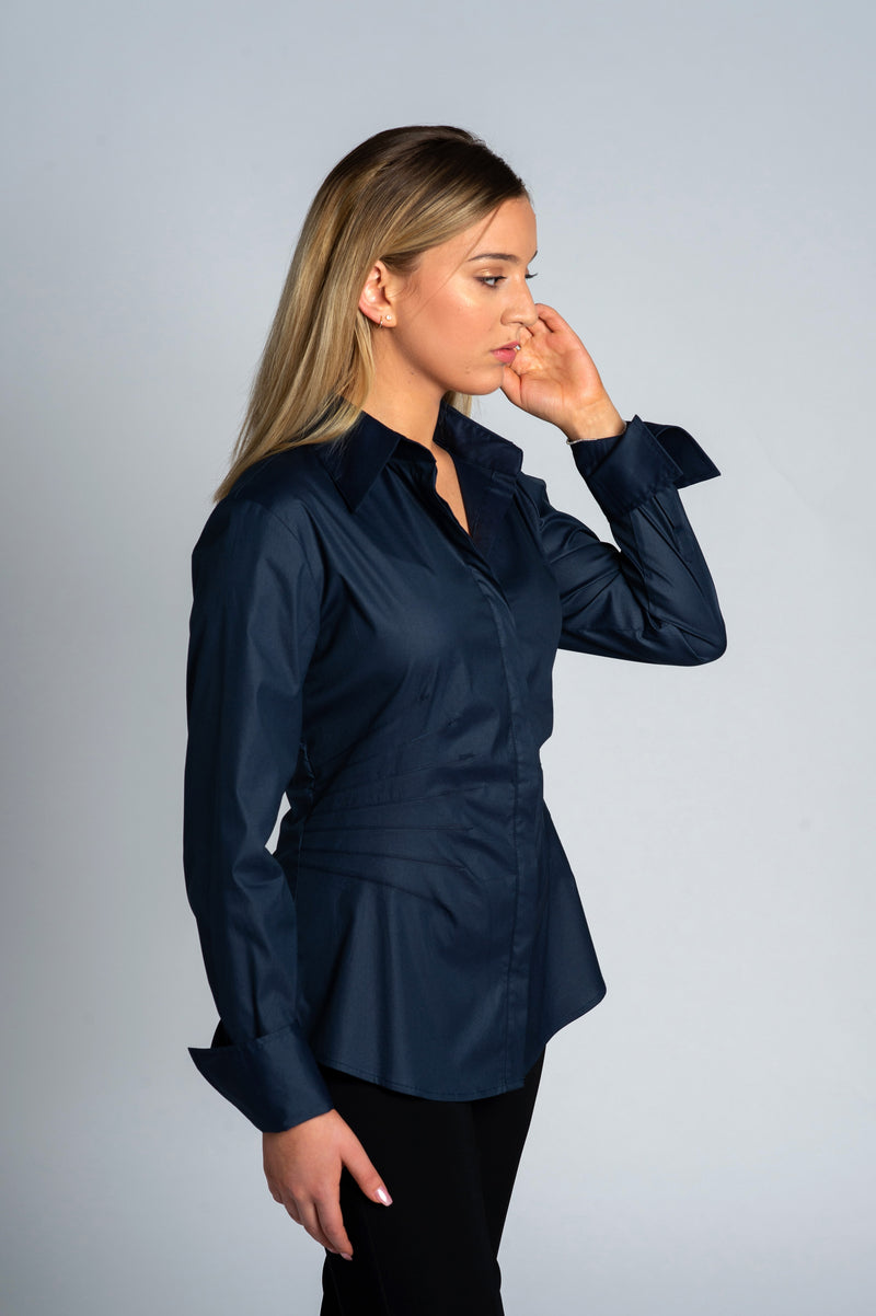 Joy Navy Pleated Shirt - Farinaz Taghavi